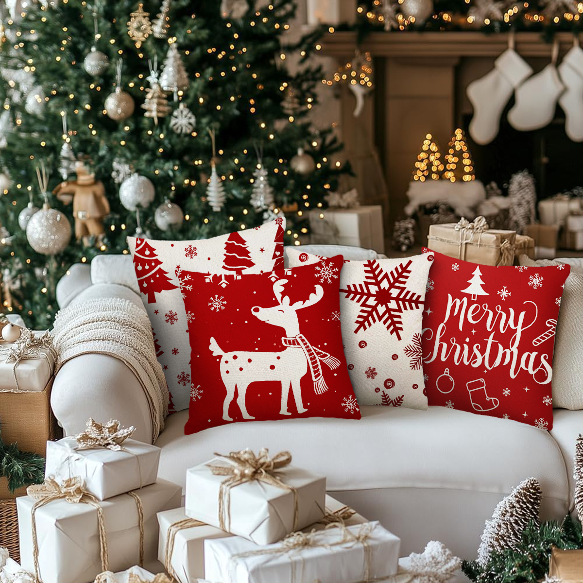 Sanmadrola Christmas Throw Pillow Covers Set of 4, Red photo 4
