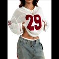 thumbnail image 2 of Suéter Tipo Jersey con Cuello en V y Blusas de Crochet Extragrandes para Mujer, Estilo Y2K Rojo y M, 2 of 10