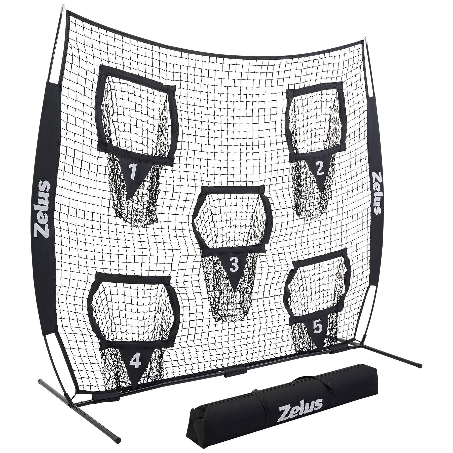 7x7ft Football Throwing Net with 5 Targets - Quarterback Training Gear for All Ages, Includes Carry Bag & Stakes, Black