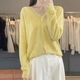 thumbnail image 2 of Fiaer Lightweight Knit Cardigan Sweaters for Women Cozy V-Neck Long Sleeve Button Down Casual Tops Yellow XL, 2 of 5