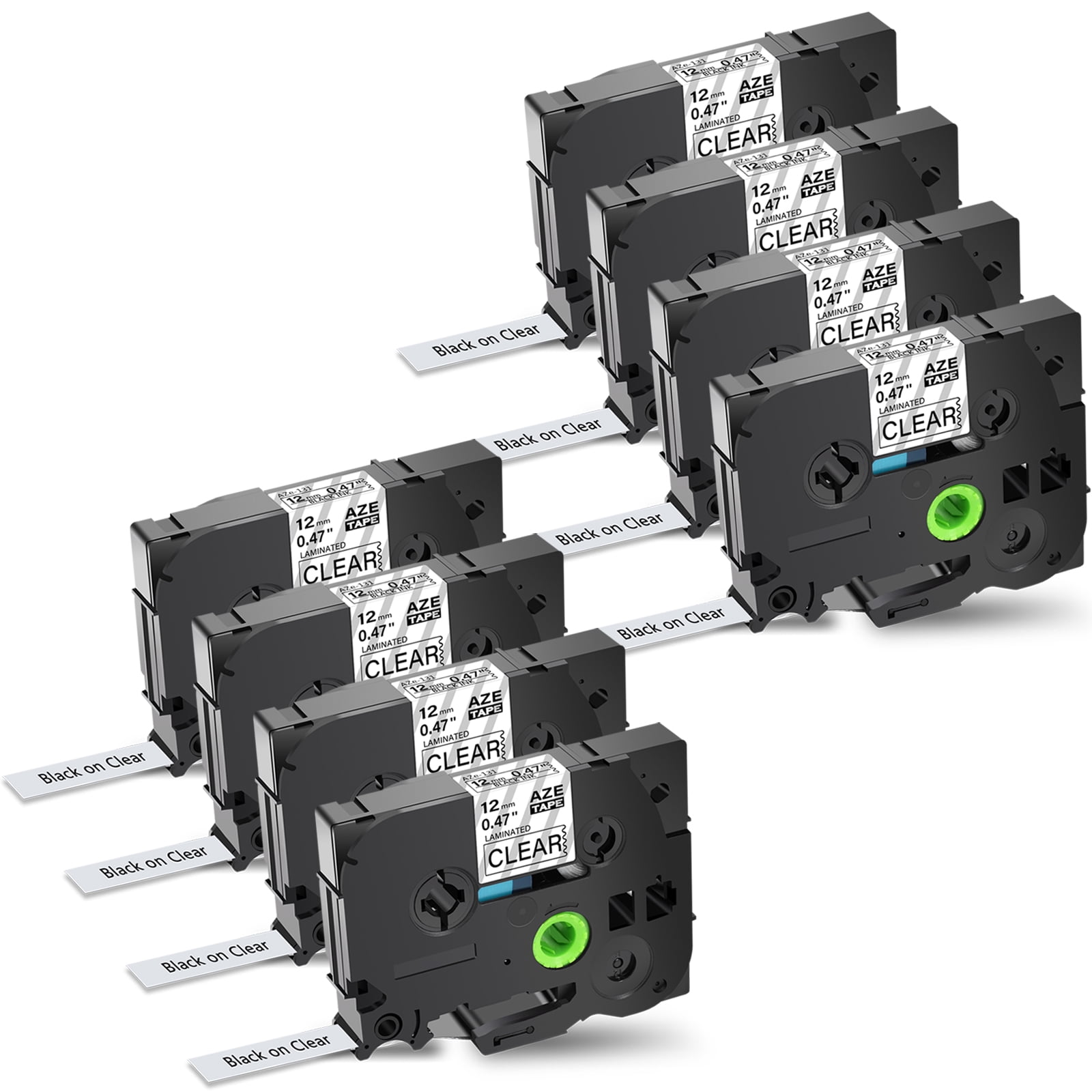 GREENCYCLE 8 Pack Compatible for Brother TZ TZe 131 TZ-131 TZe-131 TZ131 Standard Laminated 1/2 Inch Black on Clear Label Tape Replacement for P-Touch PT-P700 PT-D200 PTD400AD PT-1290 Label Printer