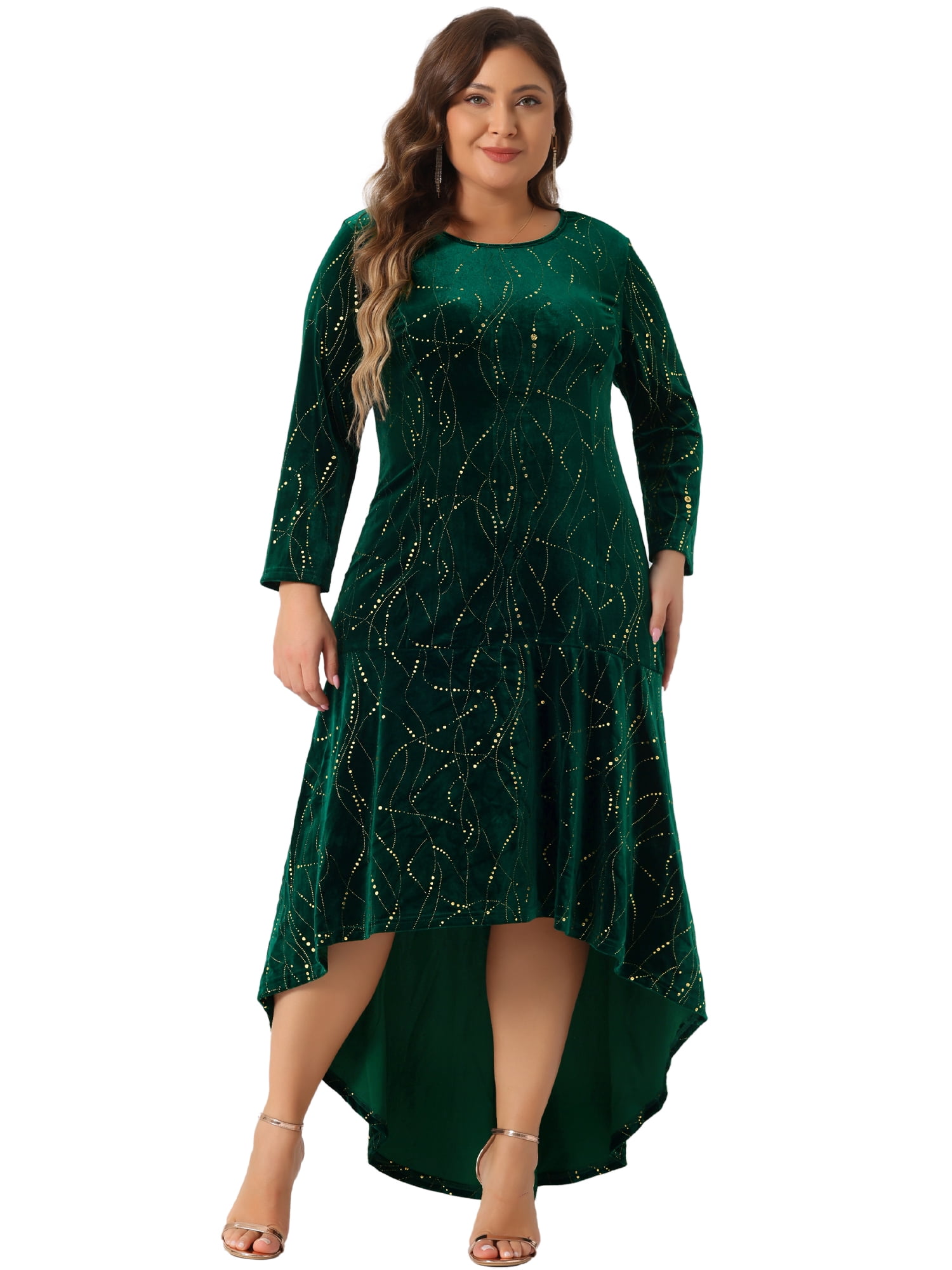 DARING DIVA Plus Size Mermaid High Low Hem Maxi Velvet Dress 3X Dark Green