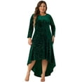 thumbnail image 3 of DARING DIVA Plus Size Mermaid High Low Hem Maxi Velvet Dress 1X Dark Green, 3 of 6