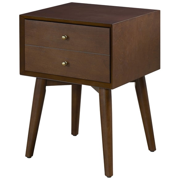 Allora Table de Nuit en Bois de Style Mi-Siècle à 1 Tiroir en Acajou/bronze