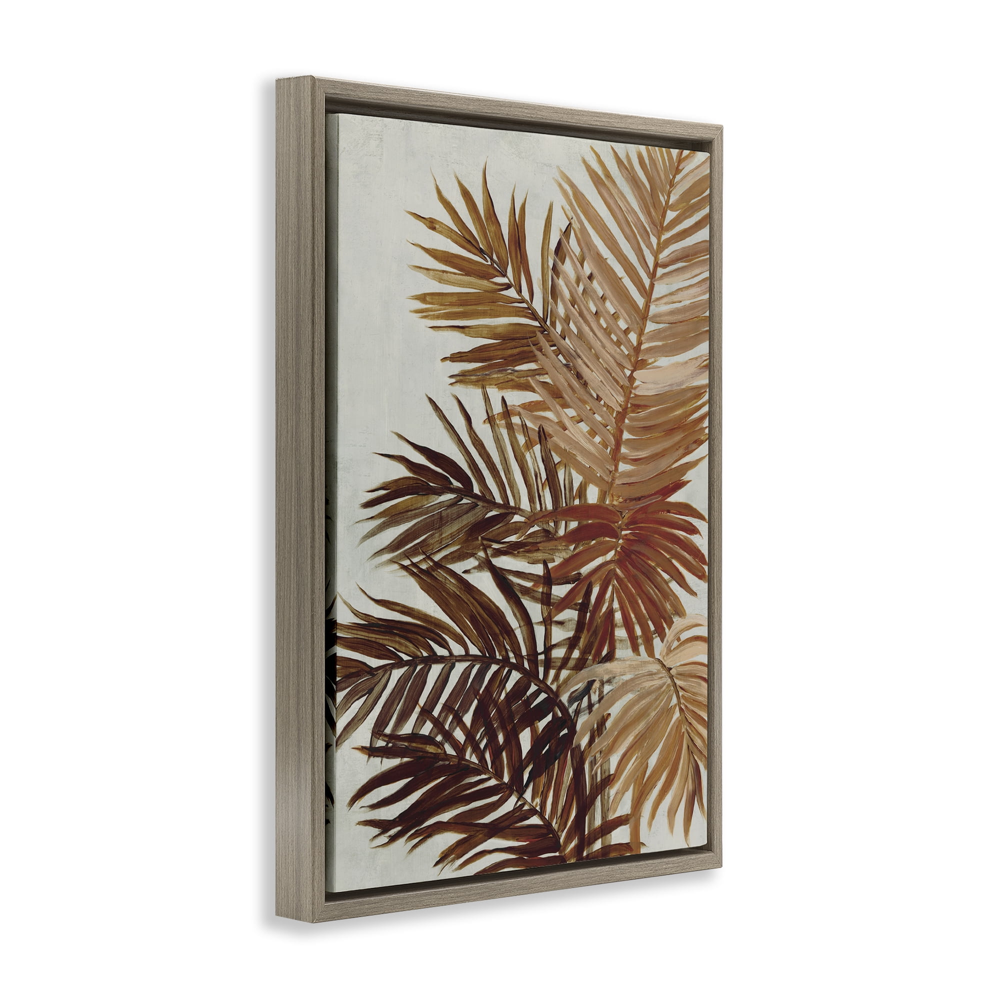 Stupell Industries Natural Palm Leaves Plants & Flowers Painting Brown Floater Framed Canvas Art Print Wall Art, 17 x 25