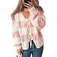 thumbnail image 3 of Chaqueta de Punto Holgada Informal con Cuello en V y Larga para Mujer, Cárdigan de Punto con Cordones y Rayas en Contraste. Rosa L, 3 of 10