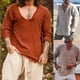 thumbnail image 4 of Mens Shirts Deep V-Neck Long Sleeve T-Shirt Tee Blouse Top Casual Muscle, 4 of 8