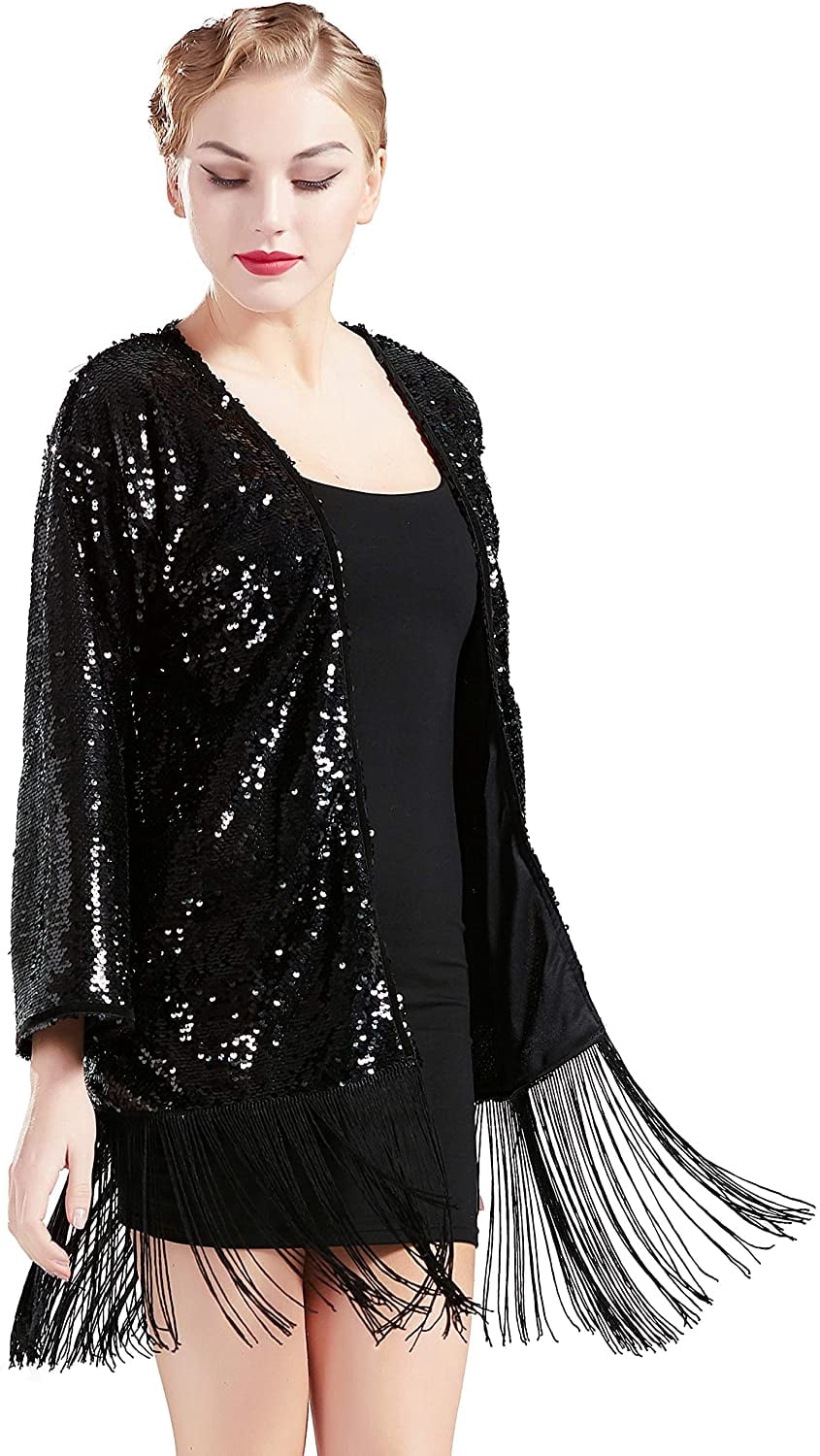 Merek Women's Sparkly Sequins Coat Open 