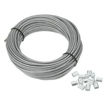 Uxcell Wire Rope, 304 Stainless Steel Wire Cable Black Vinyl Coated with Crimping Sleeves Clear 1/8"x66ft