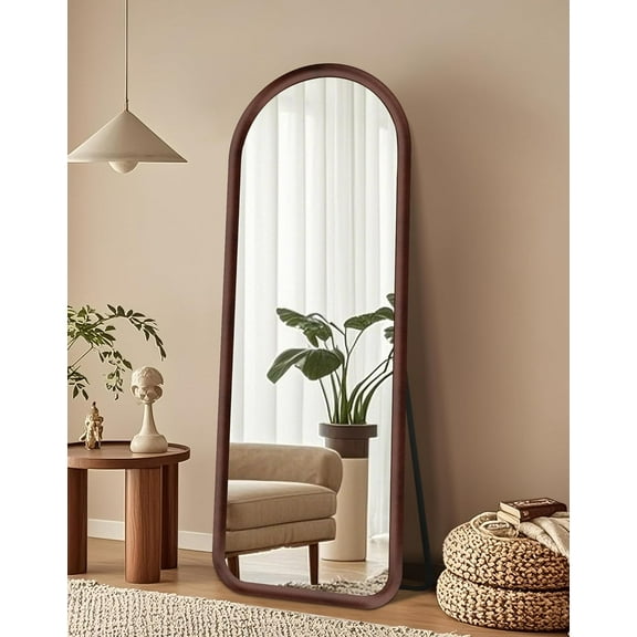 56"x20" Arched Full Length Mirror, Free Standing Floor Plush Flannel Frame Mirror for Leaning or Hanging, Soft Touch Bedroom & Living Room Decor, Cream White