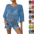 thumbnail image 2 of Women's Fringe Trim Sheer Beach Cover Up Boho Crochet 3/4 Sleeve Round Neck Cropped Top for Vacation,Blue,S, 2 of 6