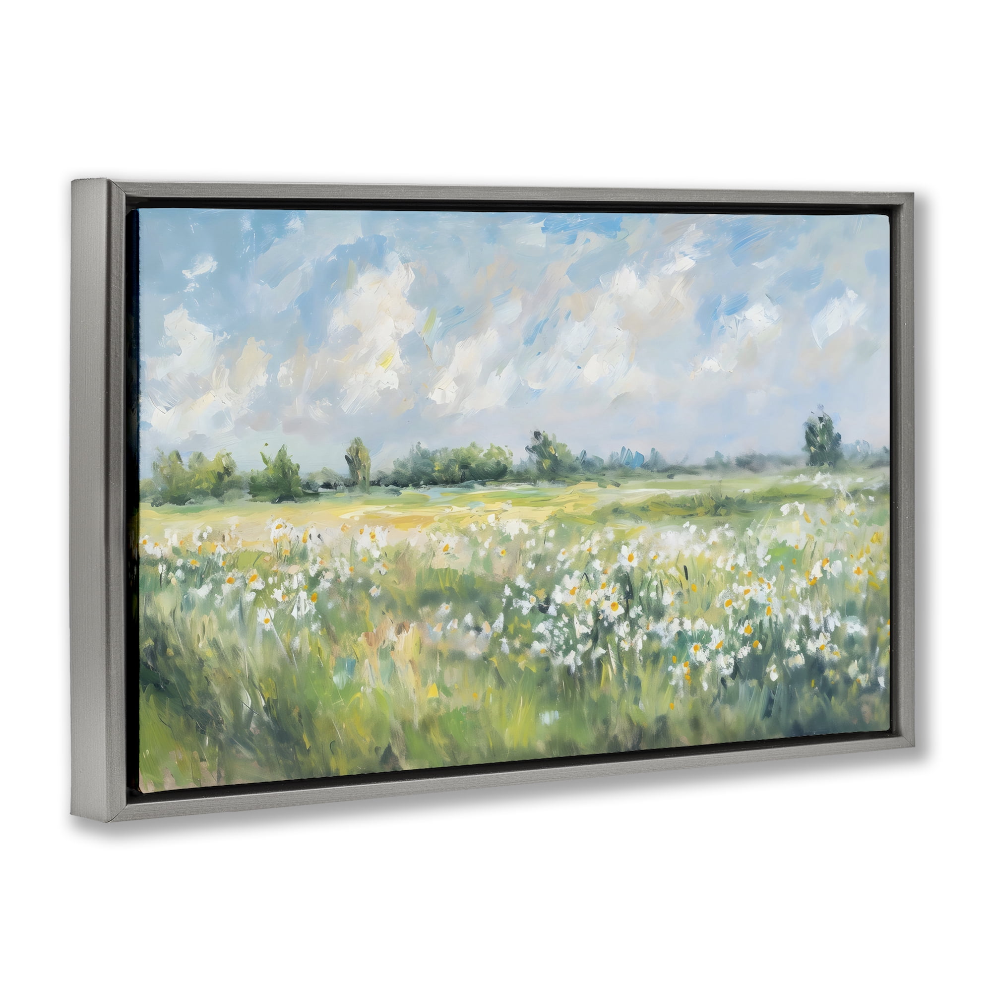 Stupell Industries Daisy Field Landscape Impression Gray Framed Floater Canvas Wall Art, design by Creative Studio