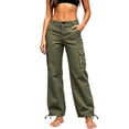thumbnail image 2 of Idoravan Womens Cargo Pants Straight Leg Women's Outdoor Work Straight-Leg Cargo Pants with Multiple Pockets and Drawstring Hem, 2 of 7
