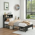 thumbnail image 6 of Twin Size Bed Frame with Storage Headboard & Charging Station, Metal Platform Bed with Built-In Bookcase, Space-Saving Design, No Box Spring Needed, Easy Assembly, Black, 6 of 9