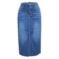 thumbnail image 4 of Mohiass Jean Skirt for Women Denim Skirt with Pockets Mid Waist Stretchy Long Split Skirts Dark Blue XL, 4 of 8