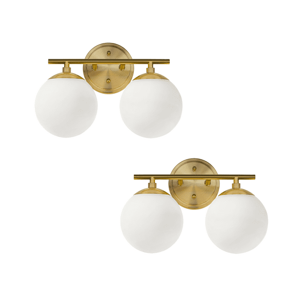 Gold 2 Light Globe Bathroom Light Fixtures Over Mirror Gold Globe