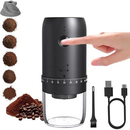 Portable Battery Powered Burr Coffee Grinder with 40 Adjustable Settings & 35g Capacity, 1800mAh Rechargeable Coffee Bean Grinder with Conical Ceramic Burr, for Travel, Camping, Office, Espresso, etc
