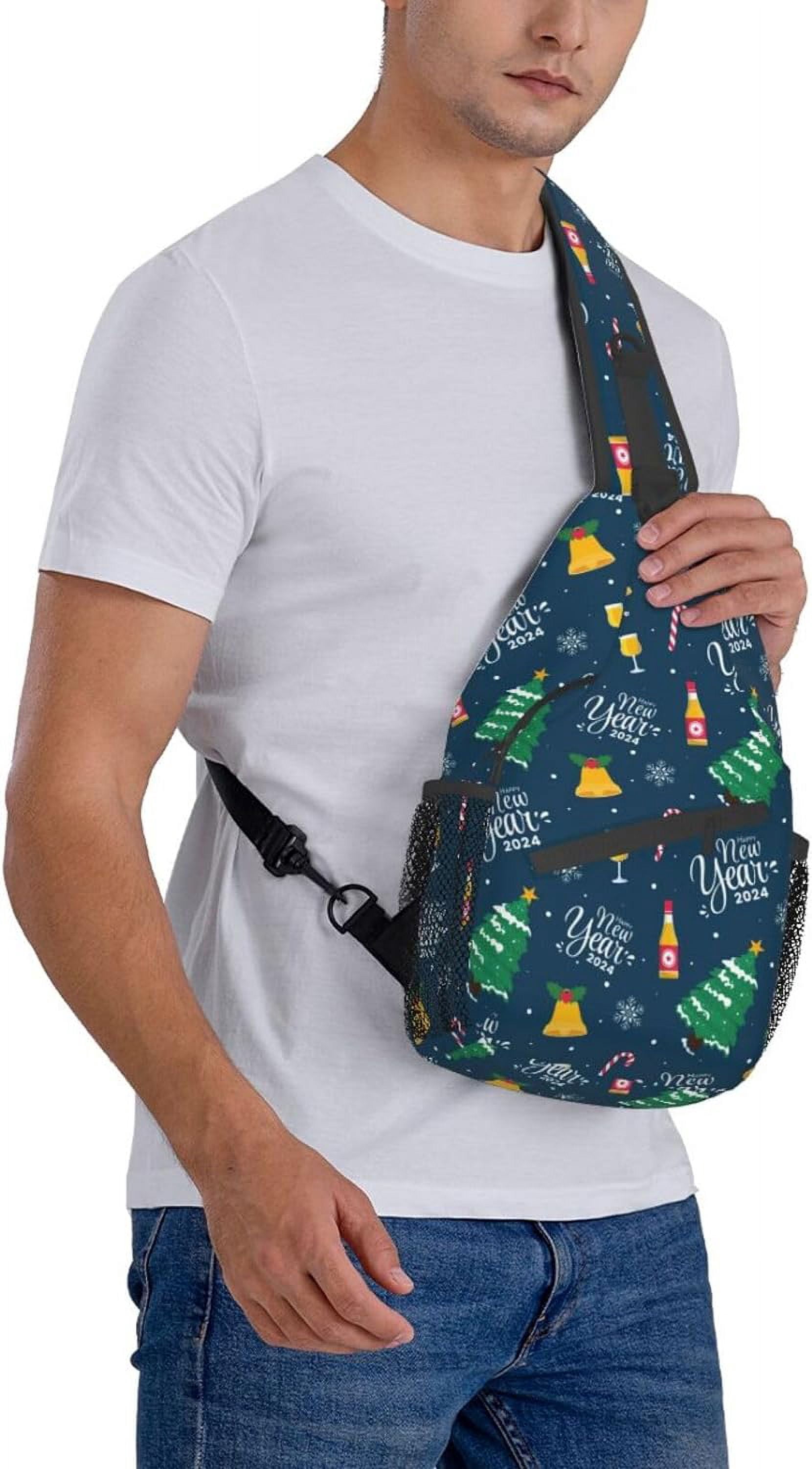 Happy New Year 2024 Sling Bag Crossbody Hiking Travel Chest Bags Backpack Shoulder Daypack for Women Men