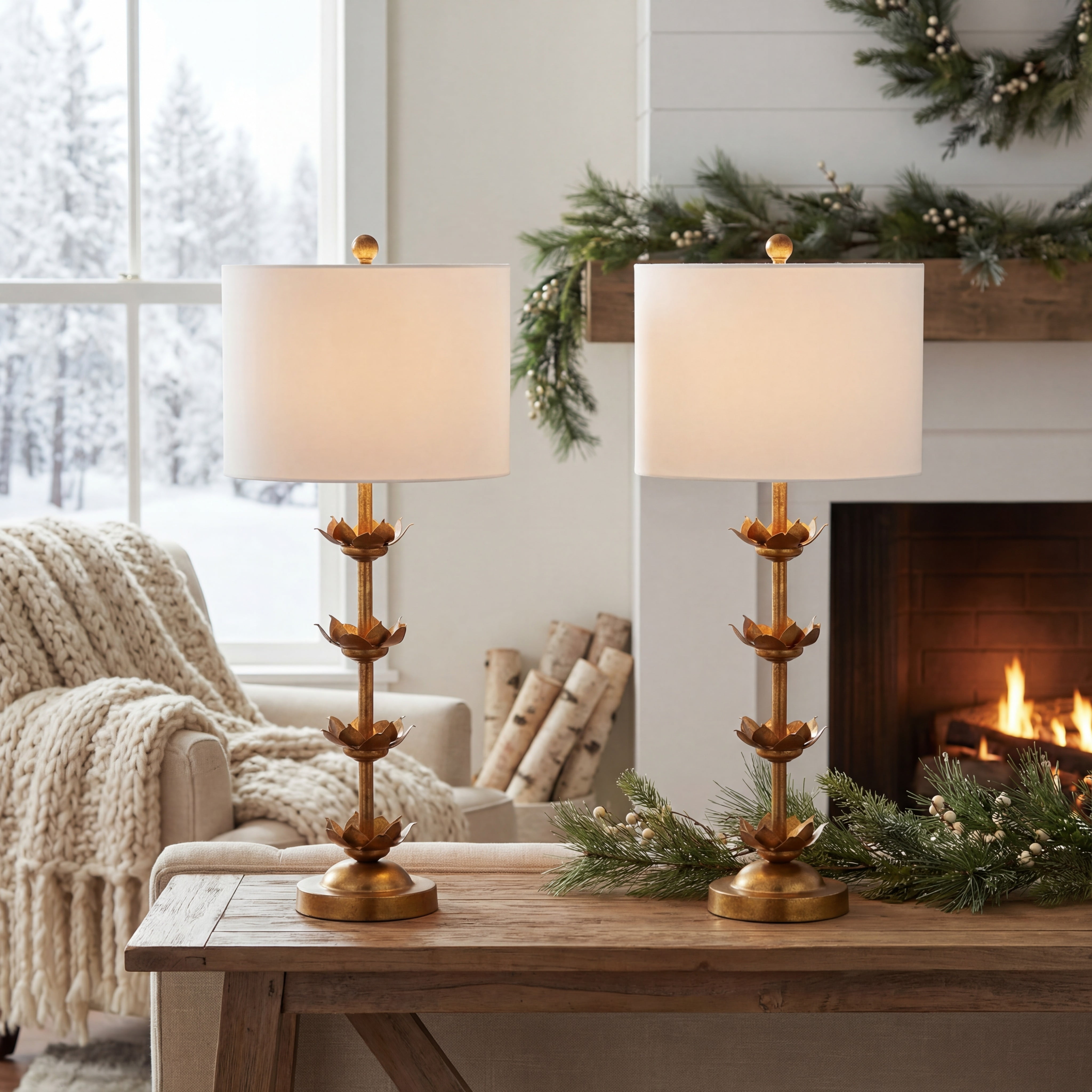 Safavieh Lani Leaf 32 in. H Table Lamp, Antique Gold, Set of 2