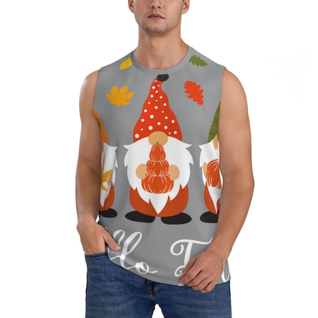 Fotbe Hello Fall Gnomes Men's Camiseta sin Mangas Estampada para Hombres, Playera Casual para Gimnasio, Entrenamiento, Playa-Medium