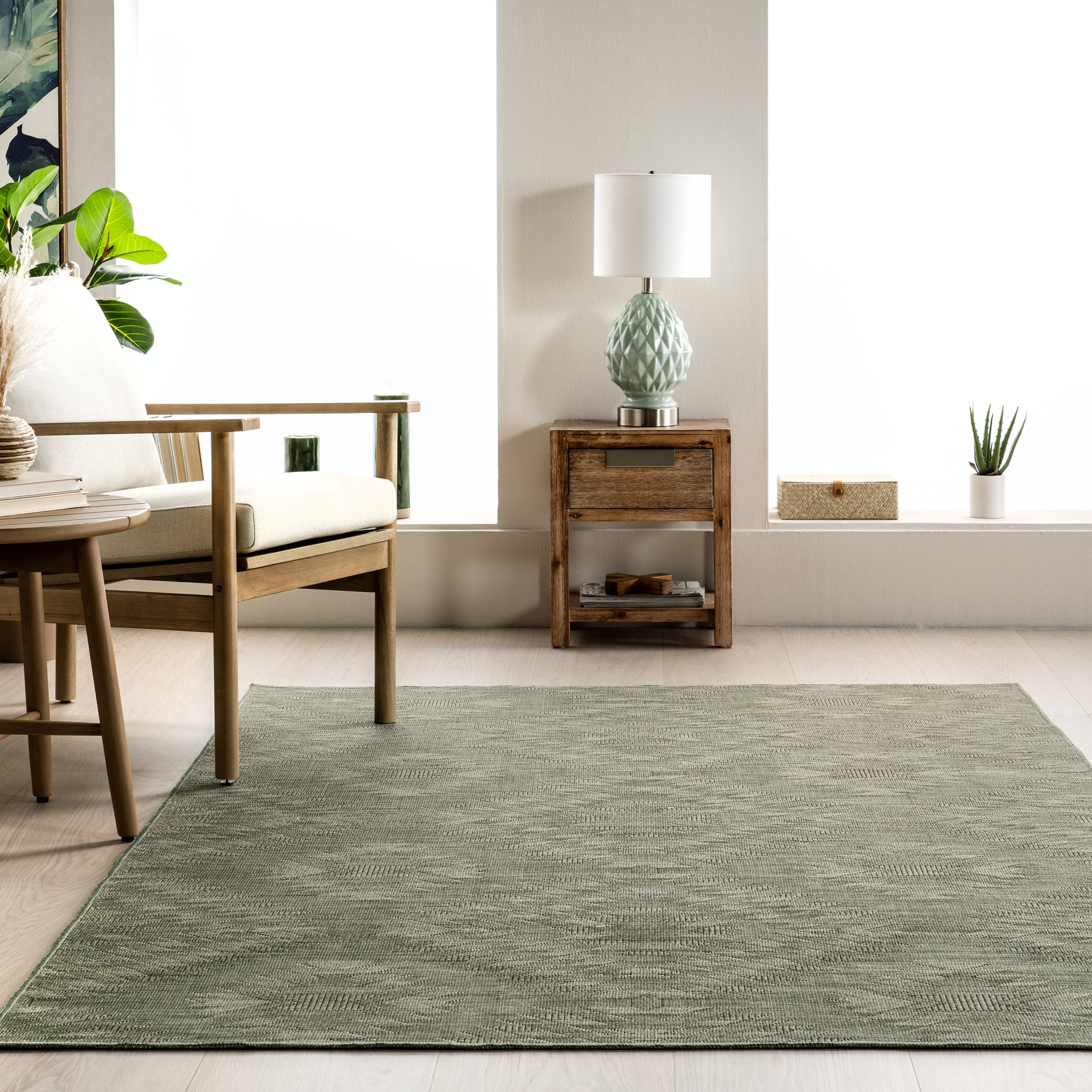 nuLOOM Alma Mid-Century Modern Machine Washable Area Rug, 7' x 9', Sage Green