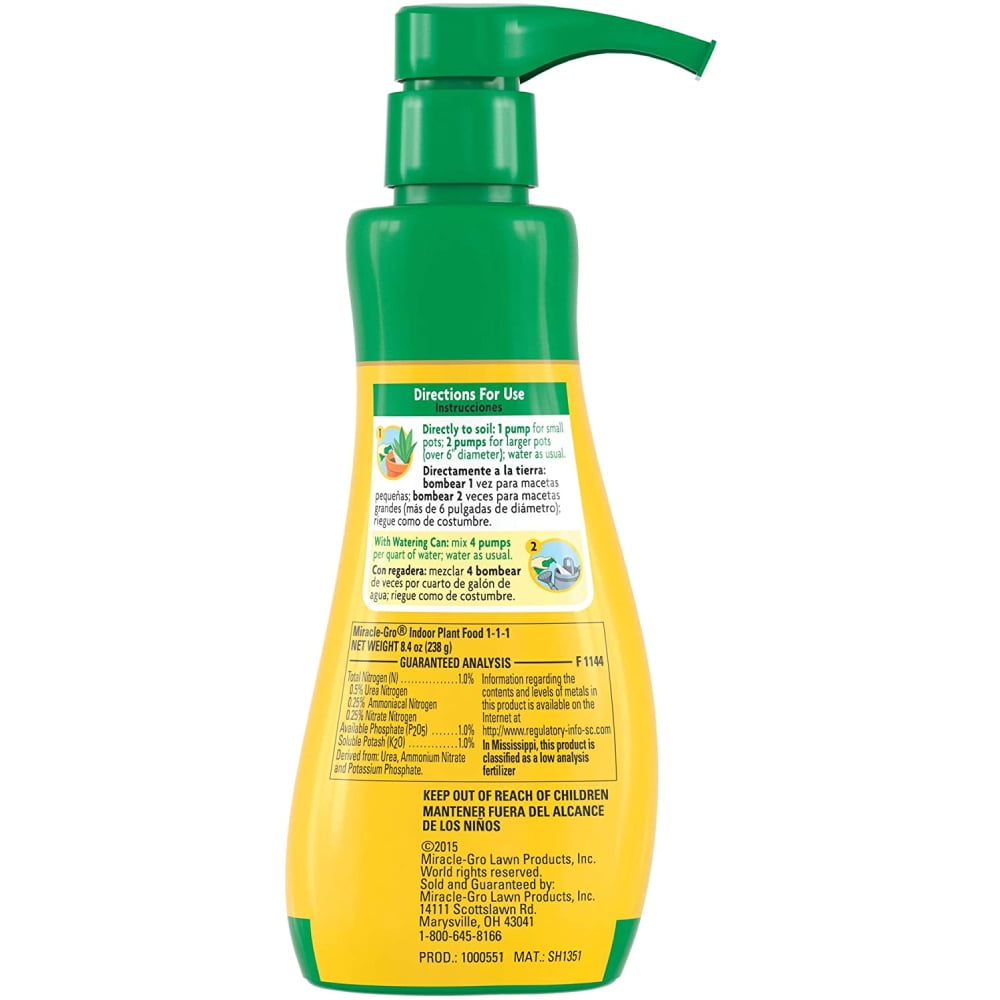 Miracle Gro Indoor Plant Food Fertilizer Feeds Instantly 8 oz Liquid Pump, 3-Pack