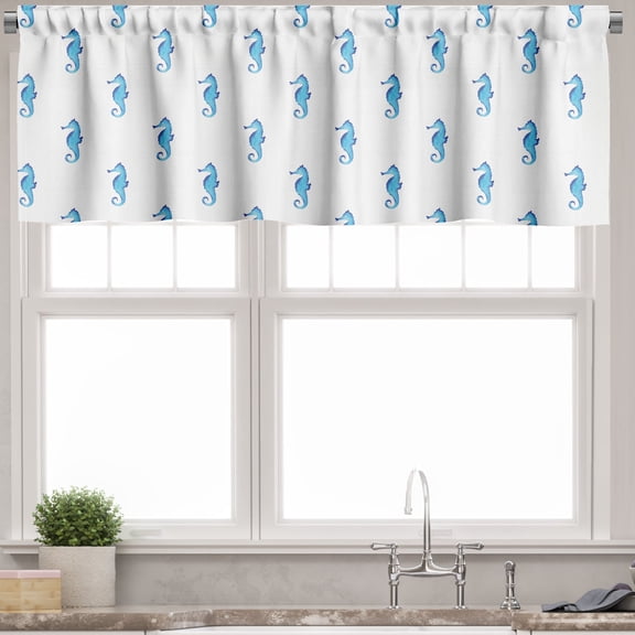 Ambesonne Ocean Valance Pack of 2, Navy Fish Motif Sealife, 54"X18", Turquoise White