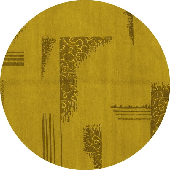 Ahgly Company Indoor Round Abstract Yellow Modern Area Rugs, 5' Round