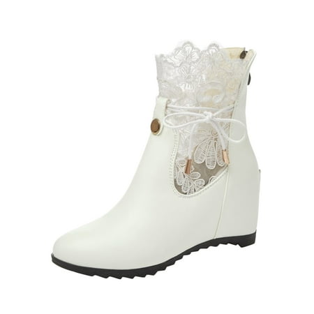 

Womens Short Booties Ladies Solid Color Leather Lace Hollow Hollow Inner Height Fashion Short Boots