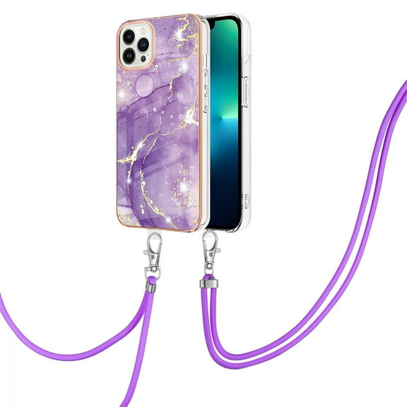 SaniMore for iPhone 14 Pro Max 6.7" 2022 Case with Detachable Crossbody Lanyard Shockproof TPU Backplane Marble Pattern Luxury Fashion Anti-drop Slim Lightweight Cover For iPhone 14 Pro Max, Purple