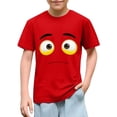 thumbnail image 1 of Blusas y camisas de manga corta con cuello redondo para niños y niñas, color liso, con estampado de expresión linda, manga corta, holgadas y cómodas, blusa para niña, 1 of 5