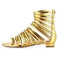 thumbnail image 3 of YDN Women Open Square Toe Flats Gladiator Sandals Back Zipper Strappy Low Heels Summer Dressy Vacation Shoes Size 7.5 Gold, 3 of 3