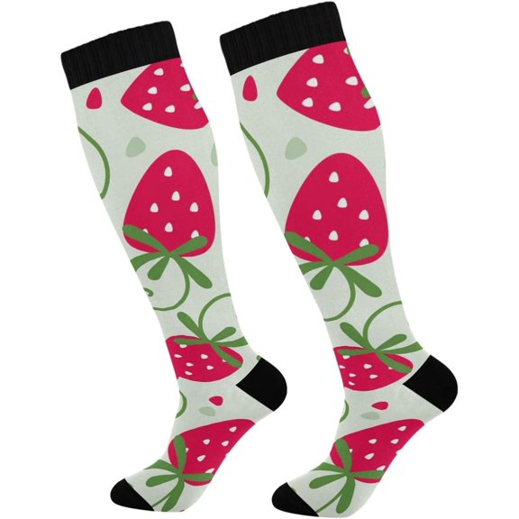 GZHJMY Strawberry Compression Socks, Women Men Long Stocking (20-30mmHg), Travel Knee High Stockings for Athletic Sports,Running,Cycling,Nursing