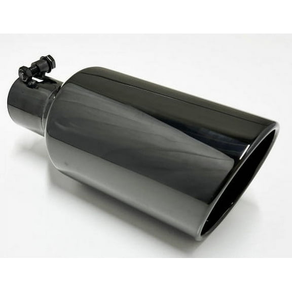Wesdon Dual Rolled Slant Exhaust Tip, 5" x 12" Long, 2.5" Inlet, Black Chrome, 304 Stainless Steel