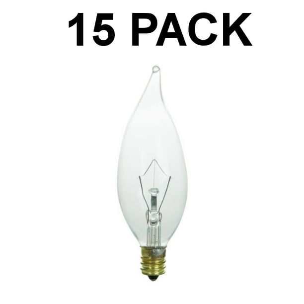 15 Pack Of 40 Watt Flame Tip Chandelier, 40 Watt Chandelier Light Bulbs