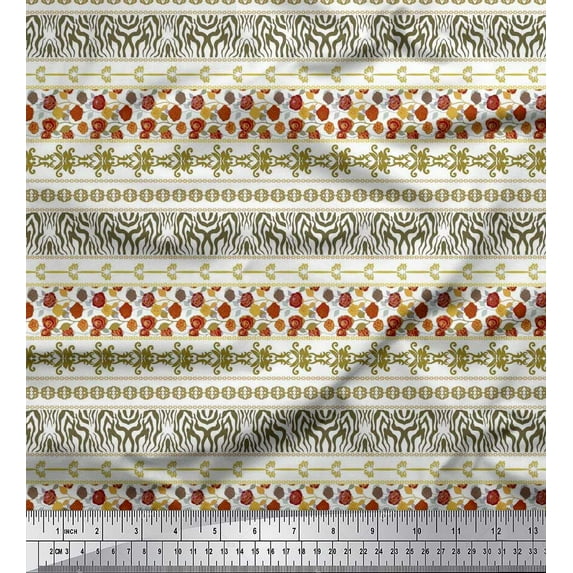 Soimoi Brown Poly Georgette Fabric Rose & Wild Animal Skin Patchwork Print Sewing Fabric BTY 42 Inch Wide