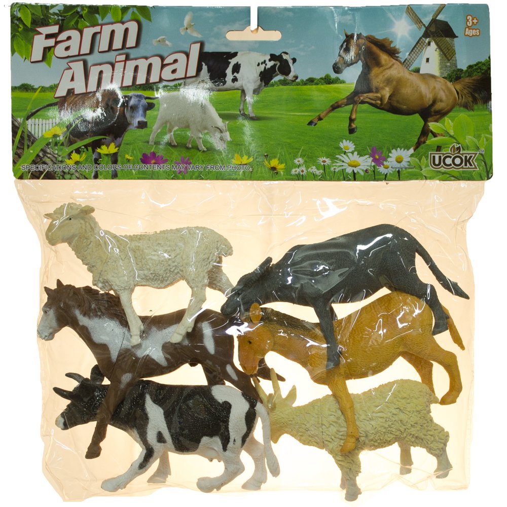 6 Pack of 5 to 6 Inch PVC Farm Animal Figurines