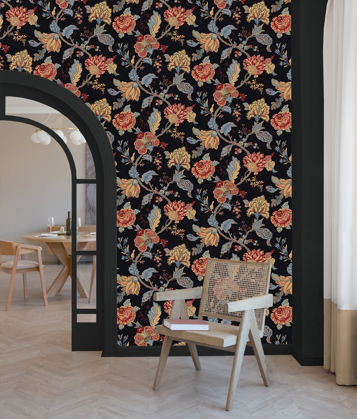 NextWall  Kianna Jacobean Peel and Stick Wallpaper 20.5 in. W x 18 ft. L - Ebony