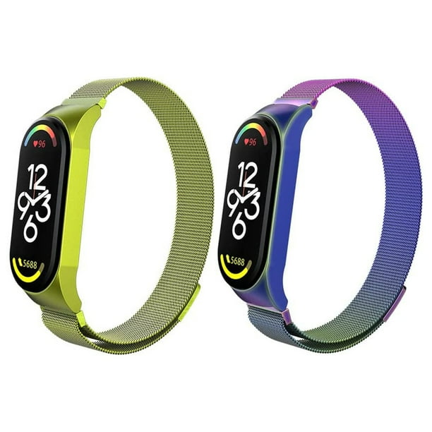 Juego de 2 correas magnéticas metálicas para Mi Band 7, 6, 5, 4 y 3, correas de reloj inteligentes ajustables de acero inoxidable para mujer, hombre, deporte y trabajo
