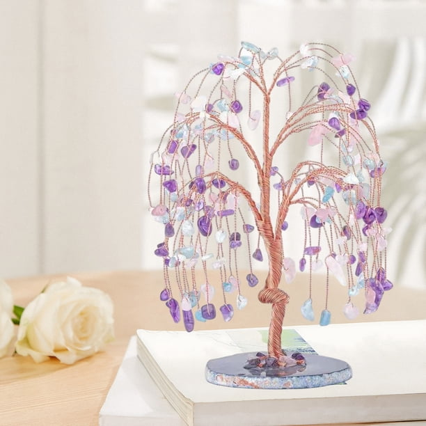 Árbol de la Fortuna Triturado, Árbol de la Fortuna de Cristal Múltiple, Árbol de Sauce Artesanal, Decoración para el Hogar/Oficina, Elegante, para dormitorio, Estructura metálica, Diseño de