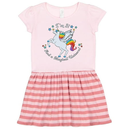 

Inktastic I m 3! And A Magical Unicorn!-Rainbow Unicorn Gift Toddler Girl Dress