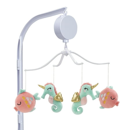 Bedtime Originals Ocean Mist Pink Aqua Seahorse Fish Musical Baby