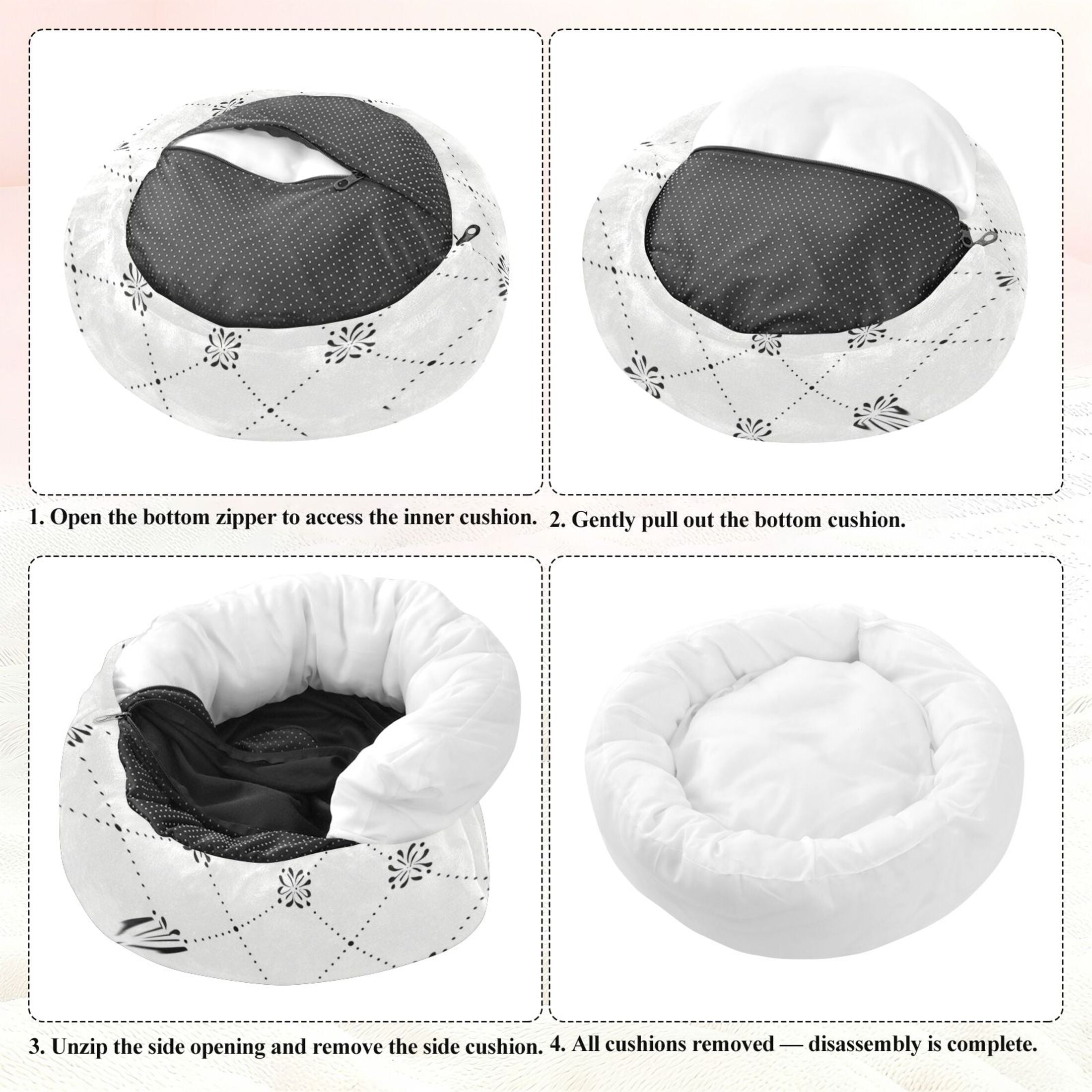 Iauyy Pet Couch Donut Cat Bed for Indoor Cats/Small Dogs Washable & Machine with Non-slip Bottom Calming Cat Furniture, Graceful Flowers (M)