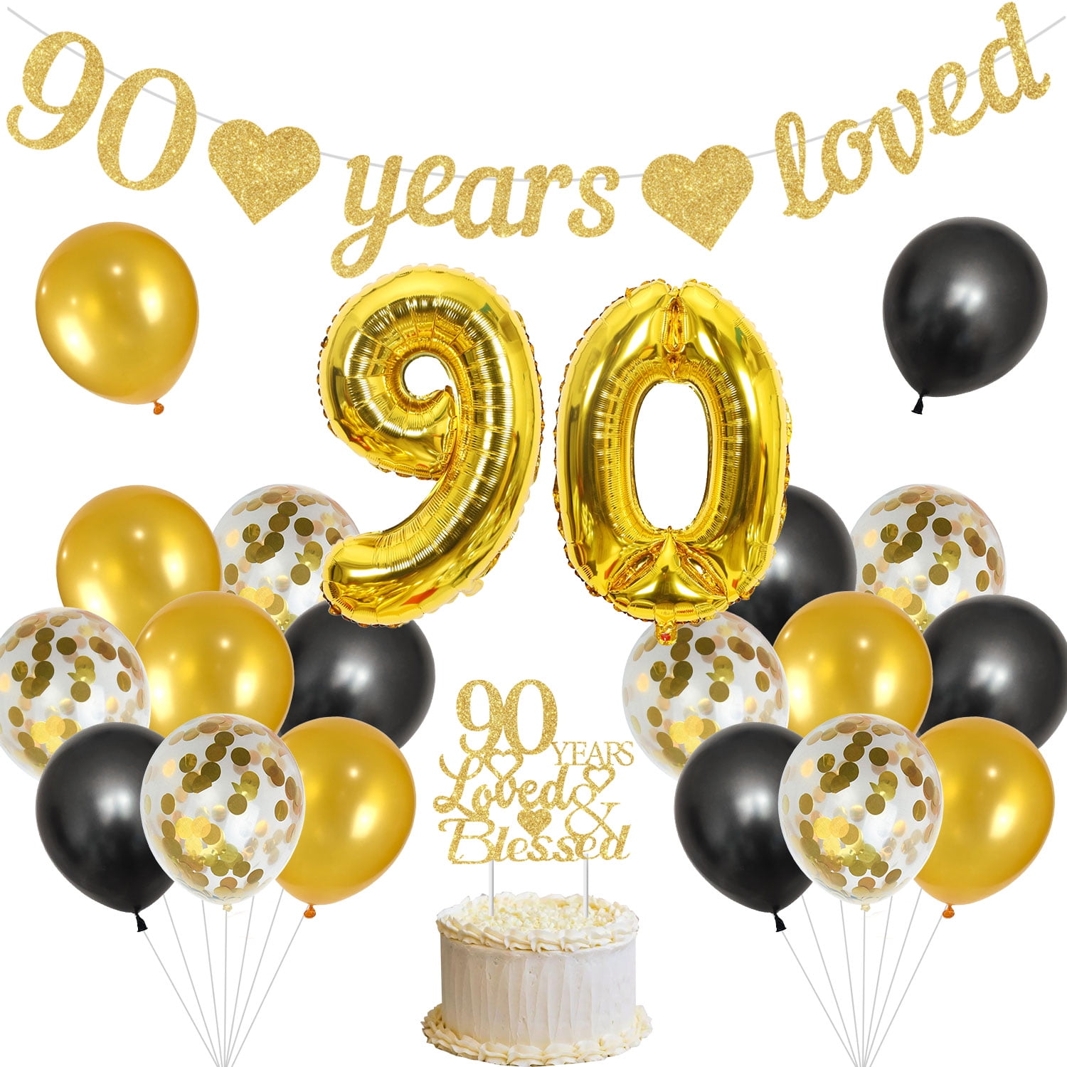 90th Birthday Decorations, Black Gold Happy 90 Birthday Party Supplies Men Women with 90 Years Loved Banner, Foil Balloon & Latex Balloon, Cake Topper for 90 Years Old Party - Walmart.com