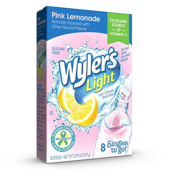Wyler's Light Pink Lemonade Low Calorie Drink Mix, 8 count, 1.09 oz