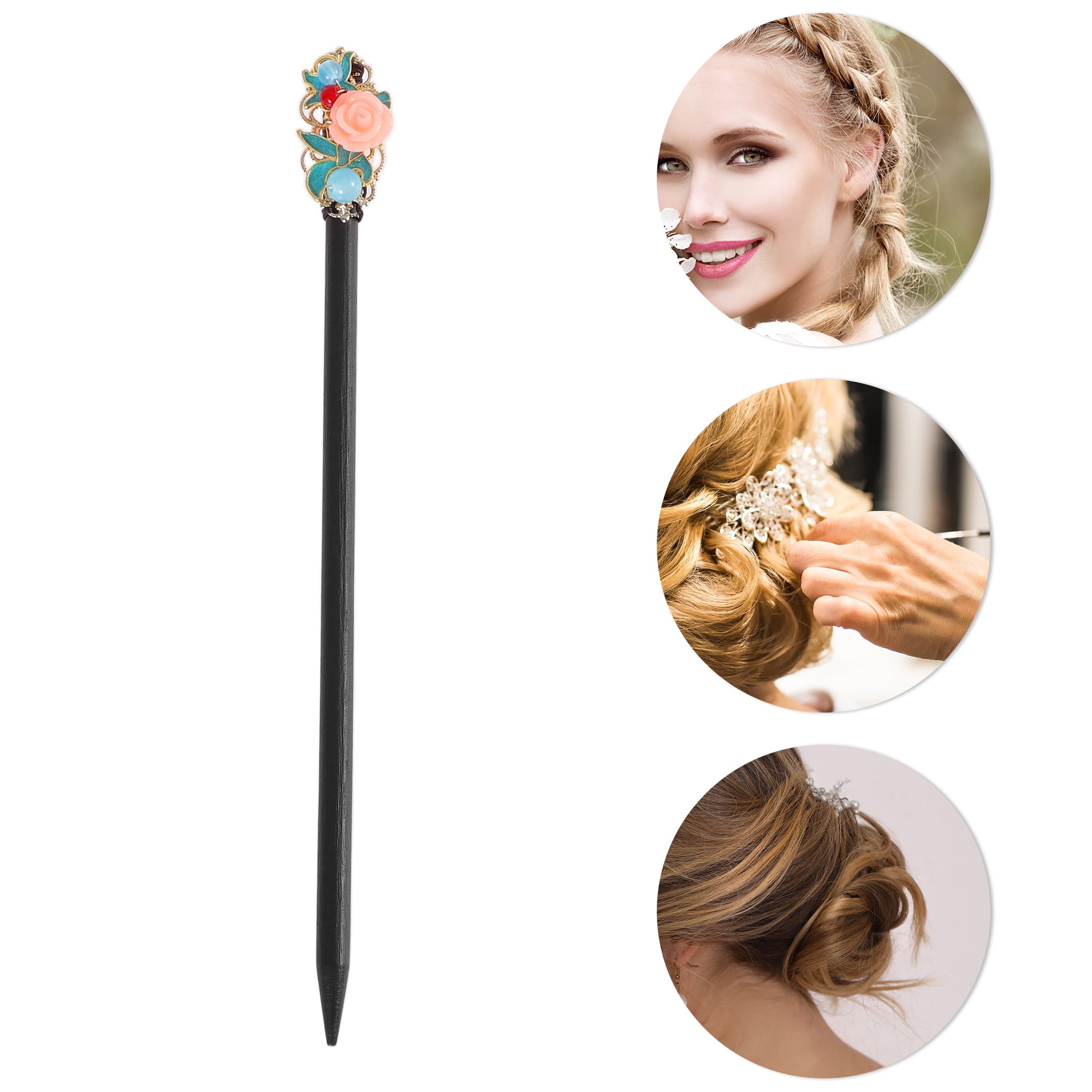 Unique Bargains Rose Hair Chopstick for Women 1 Pc Black, Blue, Pink
