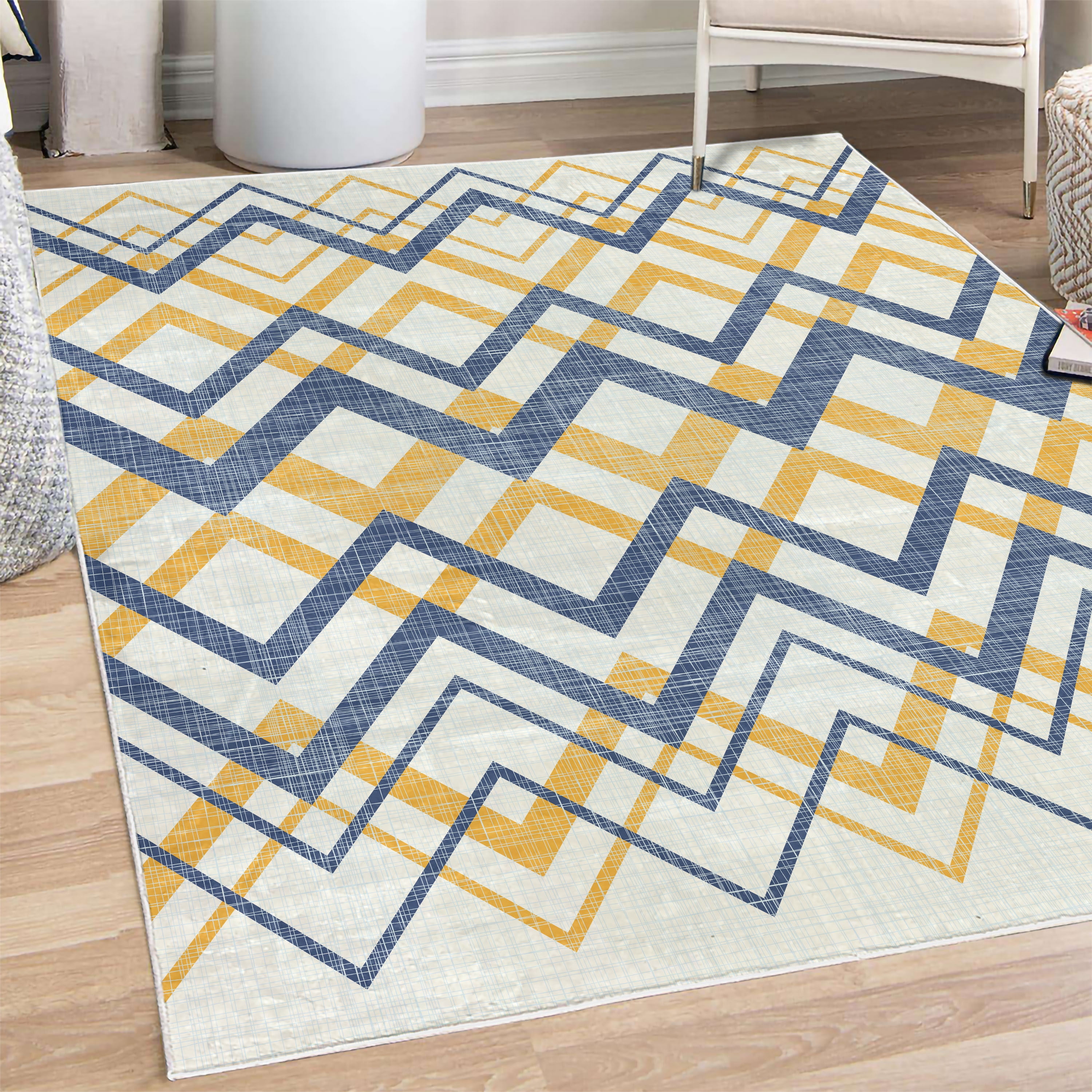 Chevron Decorative Rug, Vintage Overlapping Zigzag Lines Thin and Thick ...