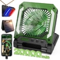 thumbnail image 1 of Ventilador solar recargable para acampar de 20000 mAh con linterna LED verde, 1 of 8