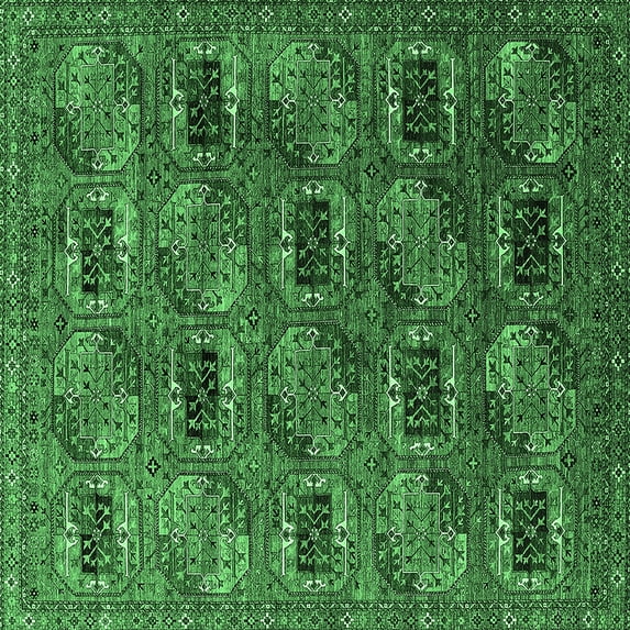 Ahgly Company Indoor Square Oriental Emerald Green Industrial Area Rugs, 7' Square