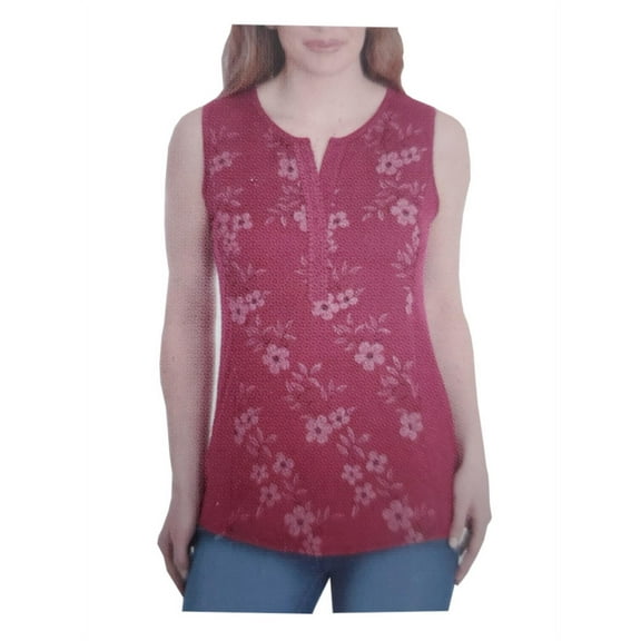 RXB Womens Size Small Sleeveless Sheer Floral Blouse, Beet Red